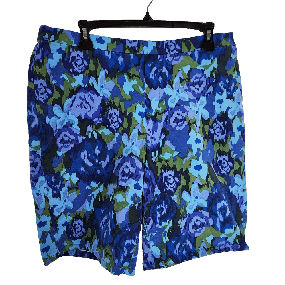 Isaac Mizrahi Live Regular 24/7 Stretch Bermuda Shorts 16 Blue Floral A397199